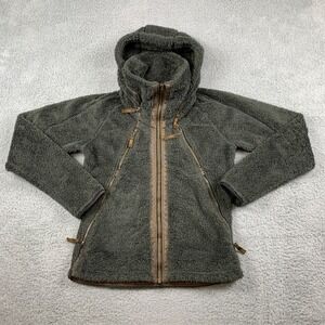 KUHL Jacket Womens Small Grey FLIGHT Sherpa Fleece Zip Hide Hood Outdoor